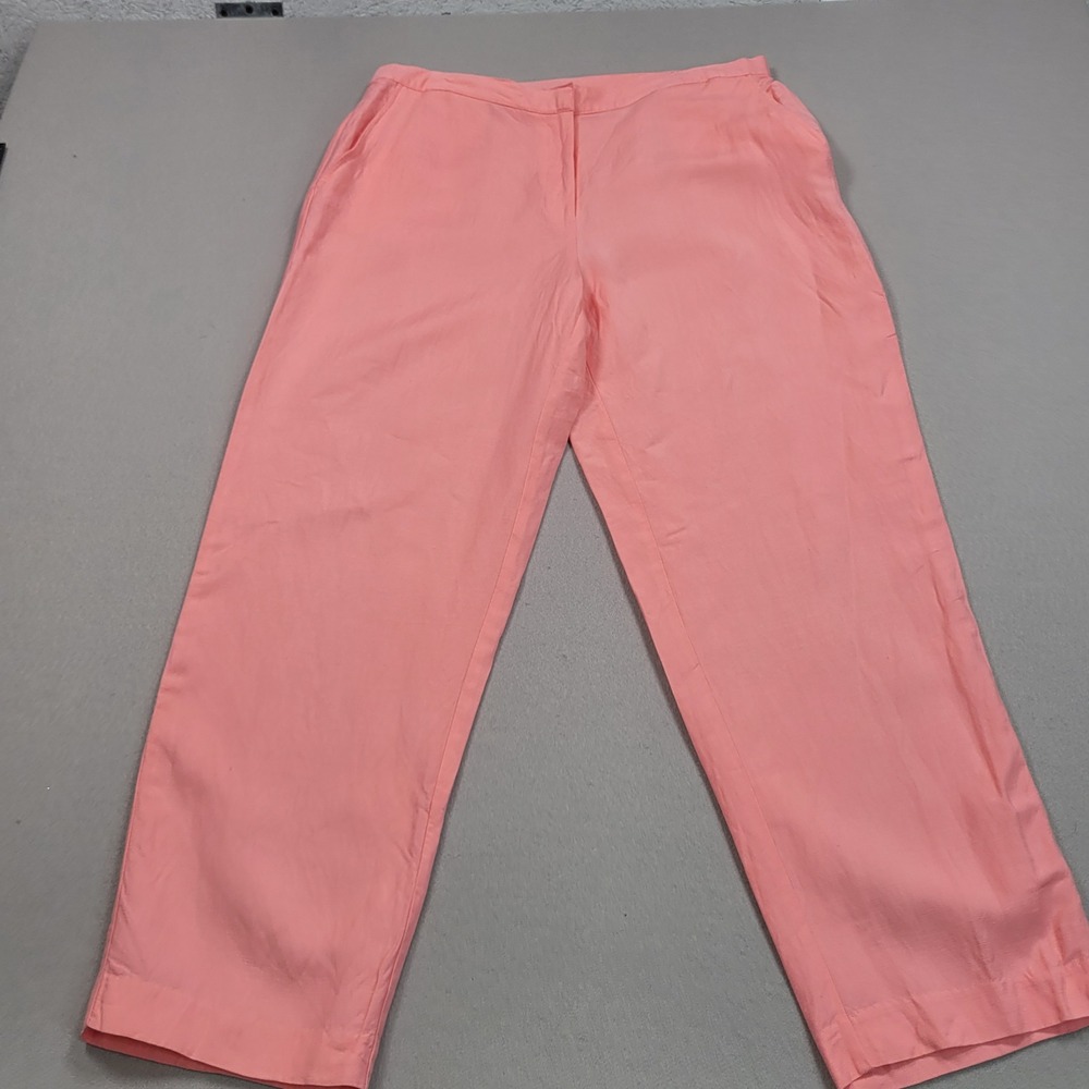 Ruby Rd Womens Size 14 Coral Pink Linen‎ Blend Straight Leg Pull On Pants